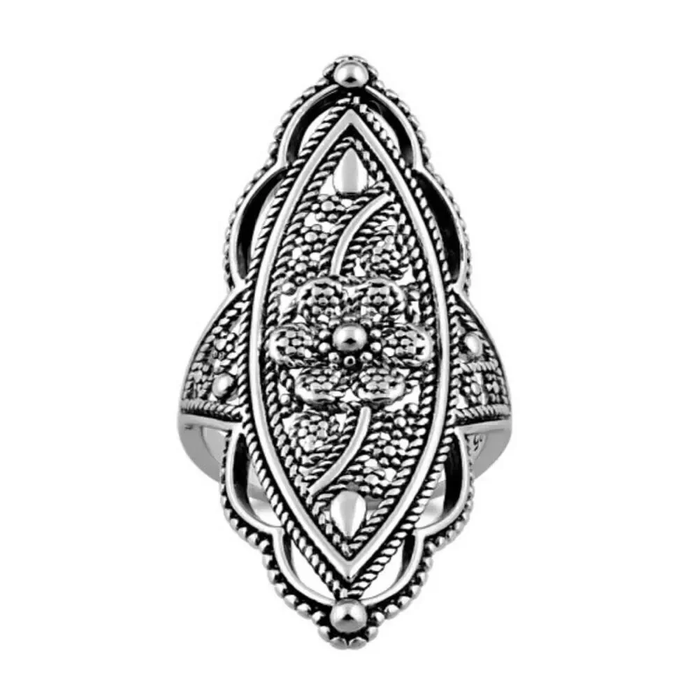 New Solid Sterling Silver Extravagant Rope Flower Ring